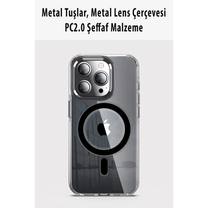 Durukar®  iPhone 14 Pro Kılıf Crystal Magsafe Kapak - Siyah