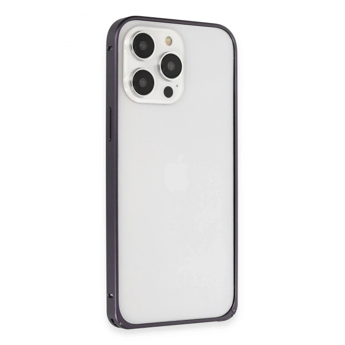 Durukar®  iPhone 14 Pro Kılıf Metal Bumper Magneticsafe Kapak - Derin Mor