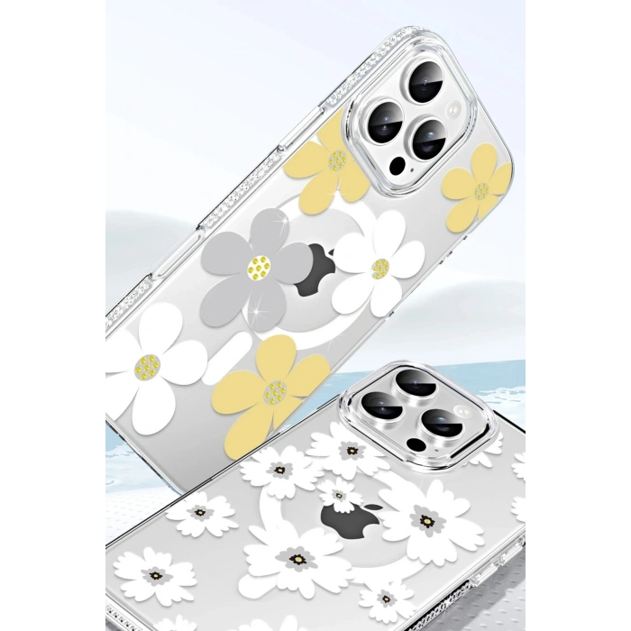 Durukar®   iPhone 14 Pro Max Floral Magsafe Kapak - Turuncu