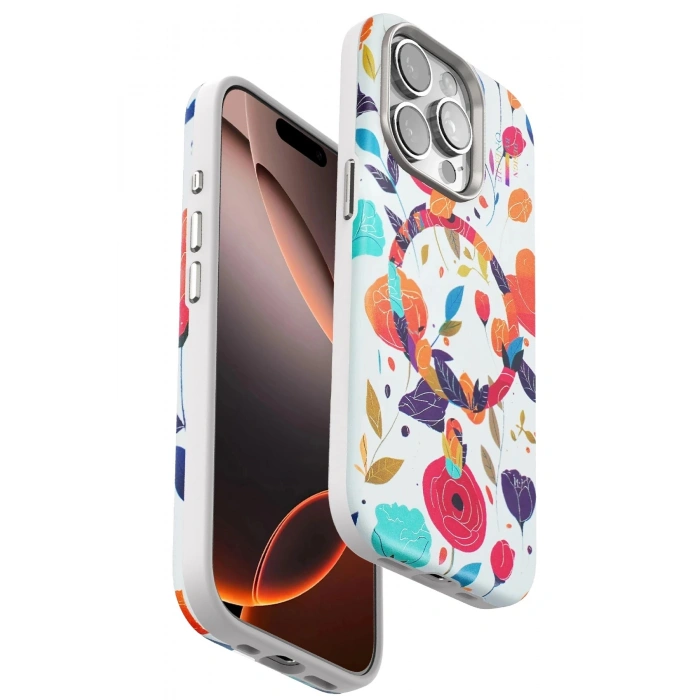 Durukar®  iPhone 14 Pro Max Flower Series Magsafe Kapak - Beyaz
