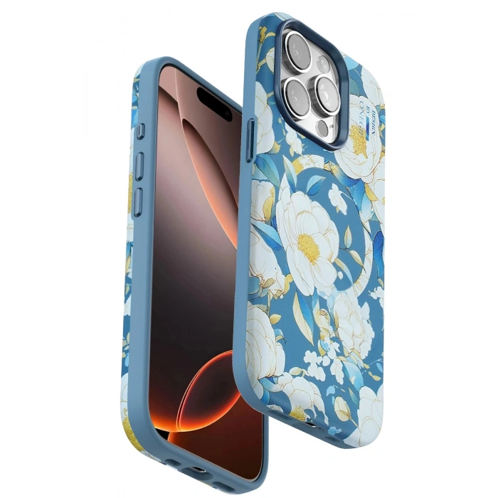 Durukar®  iPhone 14 Pro Max Flower Series Magsafe Kapak - Mavi