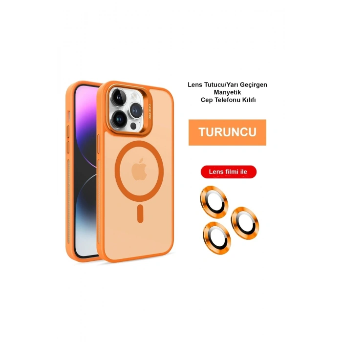 Durukar®  iPhone 14 Pro Max Kılıf Flet Lens Magsafe Kapak - Turuncu