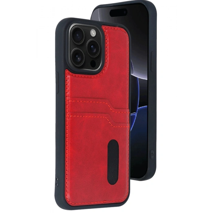 Durukar®  iPhone 14 Pro Max Kılıf Sara Kartvizitli Deri Kılıf - Kırmızı