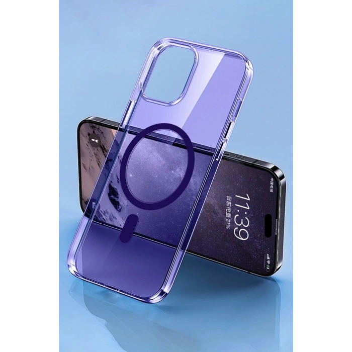 Durukar®  iPhone 14 Pro Max Kılıf Tron Şeffaf Magsafe Kapak - Derin Mor