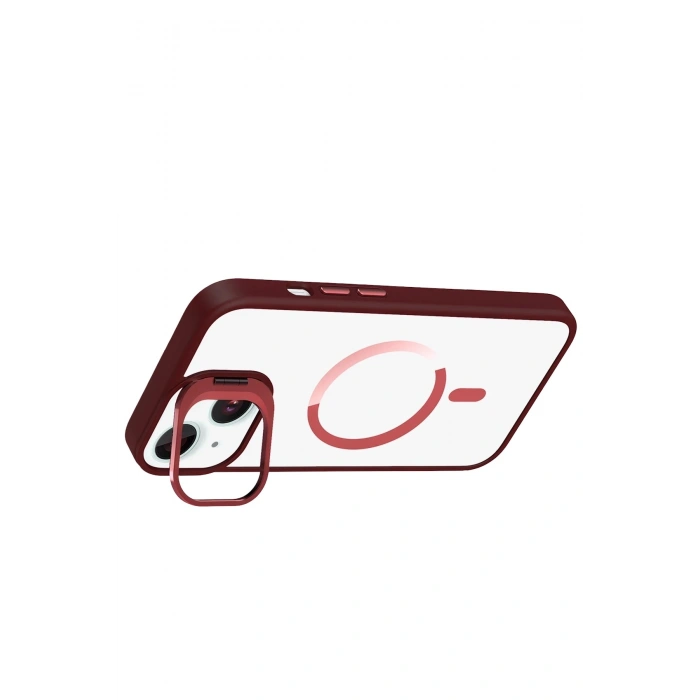 Durukar®   iPhone 14 Remim Lensli Magsafe Standlı Kapak - Bordo