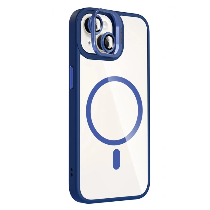 Durukar®   iPhone 14 Remim Lensli Magsafe Standlı Kapak - Lacivert