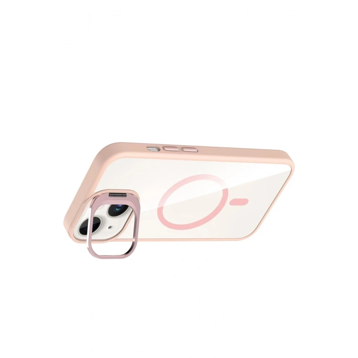 Durukar®   iPhone 14 Remim Lensli Magsafe Standlı Kapak - Pembe