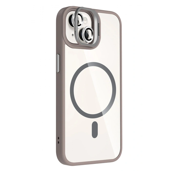 Durukar®   iPhone 14 Remim Lensli Magsafe Standlı Kapak - Titan Gri