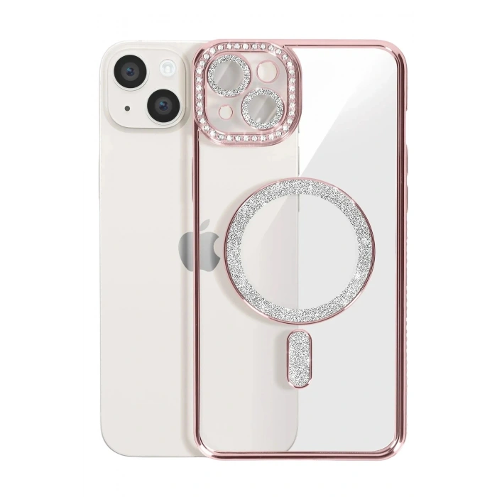 Durukar®   iPhone 15 Kılıf Joke Simli Magneticsafe Kılıf - Pembe