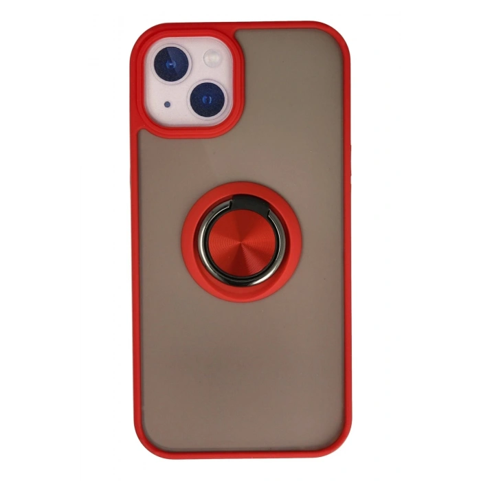 Durukar®  iPhone 15 Kılıf Montreal Yüzüklü Silikon Kapak - Kırmızı