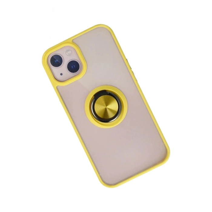 Durukar®  iPhone 15 Kılıf Montreal Yüzüklü Silikon Kapak - Sarı