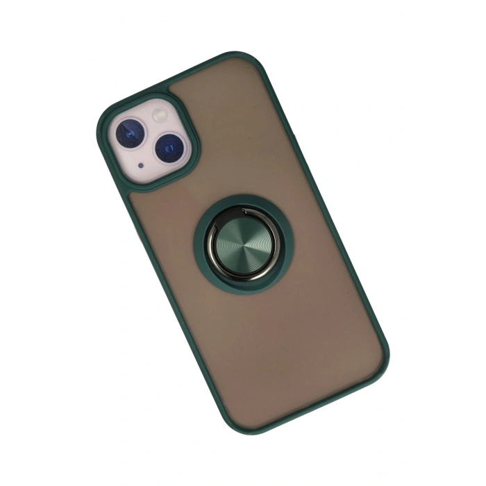 Durukar®  iPhone 15 Kılıf Montreal Yüzüklü Silikon Kapak - Yeşil