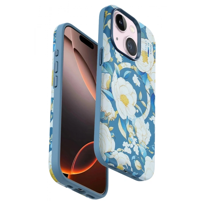 Durukar®  iPhone 15 Plus Flower Series Magsafe Kapak - Mavi