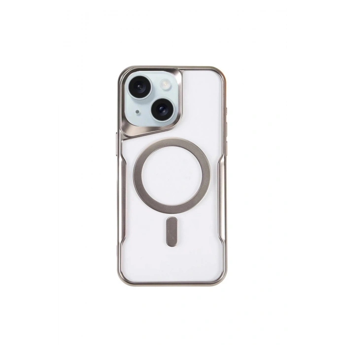 Durukar®  iPhone 15 Plus Kılıf Boyi Magsafe Silikon Kapak - Gümüş