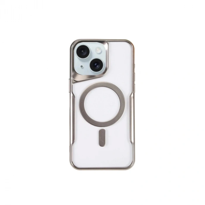 Durukar®  iPhone 15 Plus Kılıf Boyi Magsafe Silikon Kapak - Gümüş