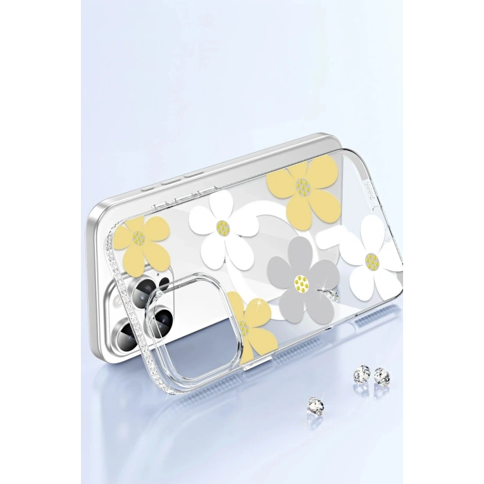 Durukar®   iPhone 15 Pro Floral Magsafe Kapak - Pembe