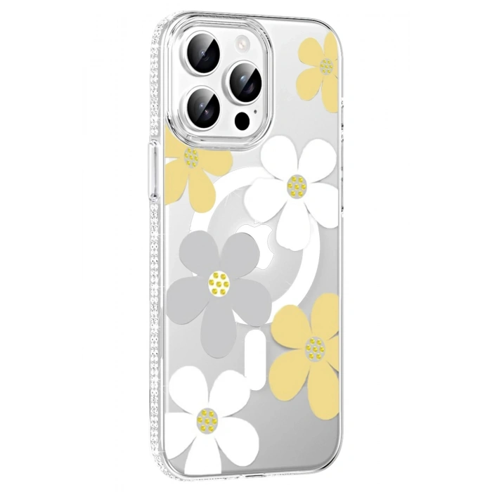 Durukar®   iPhone 15 Pro Floral Magsafe Kapak - Sarı
