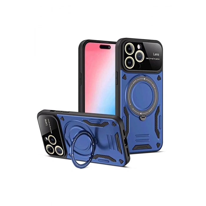 Durukar®  iPhone 15 Pro Joy Lens Standlı Kapak - Lacivert