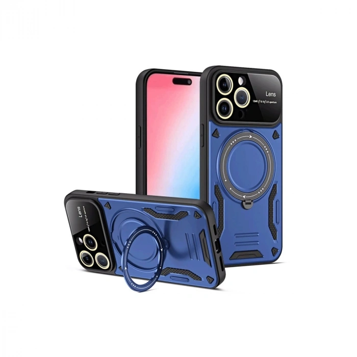 Durukar®  iPhone 15 Pro Joy Lens Standlı Kapak - Lacivert