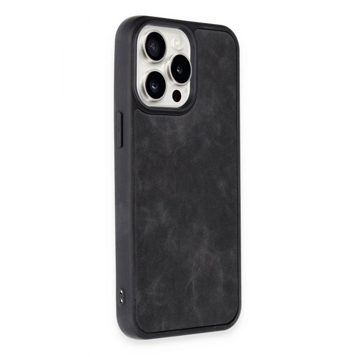 Durukar®  iPhone 15 Pro Kılıf Aras Deri Kapak - Siyah