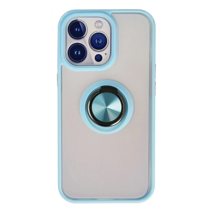 Durukar®  iPhone 15 Pro Kılıf Montreal Yüzüklü Silikon Kapak - Buz Mavi
