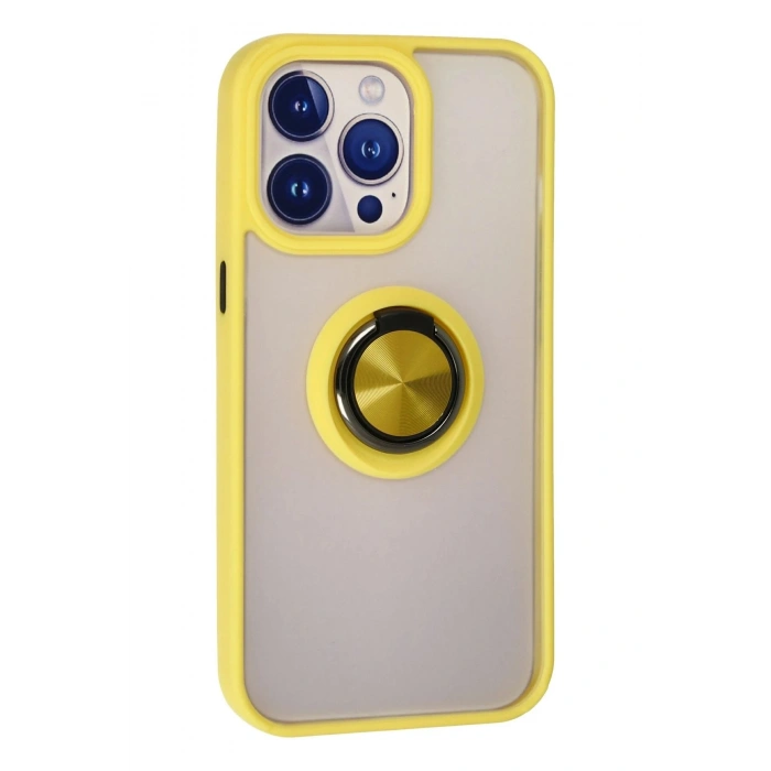 Durukar®  iPhone 15 Pro Kılıf Montreal Yüzüklü Silikon Kapak - Sarı