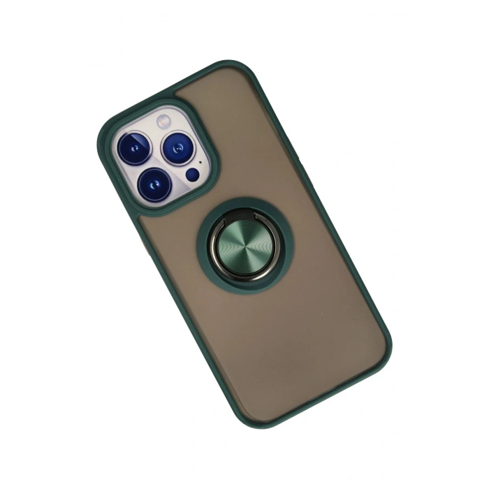 Durukar®  iPhone 15 Pro Kılıf Montreal Yüzüklü Silikon Kapak - Yeşil
