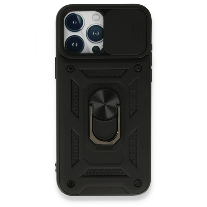 Durukar®  iPhone 15 Pro Kılıf Pars Lens Yüzüklü Silikon - Siyah