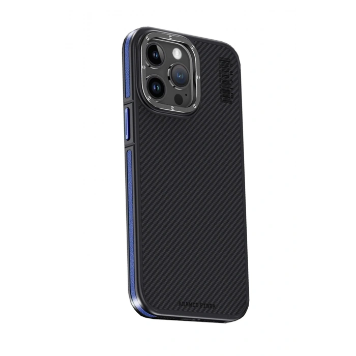 Durukar®  iPhone 15 Pro Max Kılıf Aramid 600D Kevlar Karbon Fiber Magsafe Kapak - Lacivert