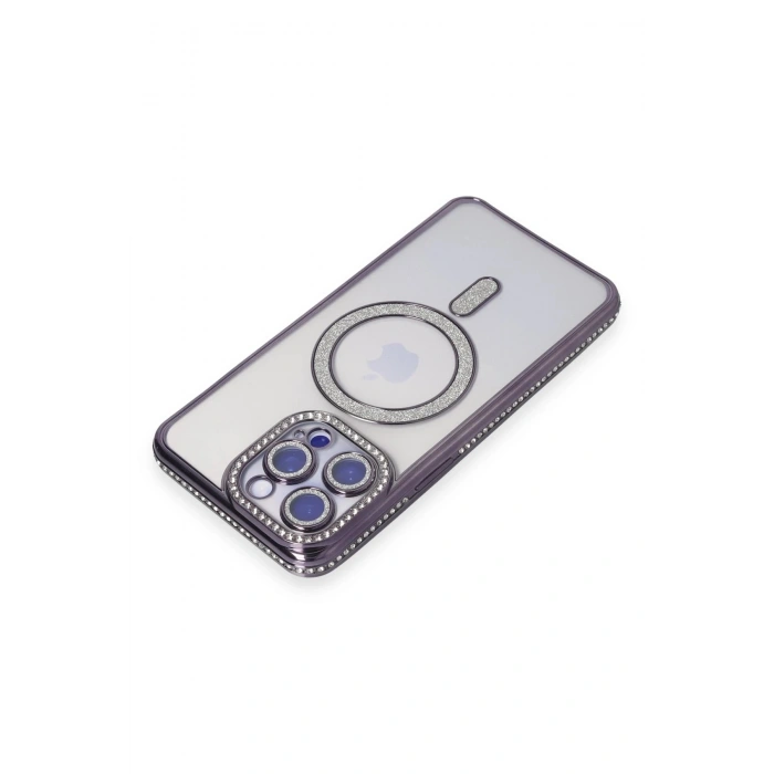 Durukar®  iPhone 15 Pro Max Kılıf Joke Simli Magneticsafe Kılıf - Derin Mor