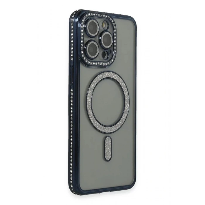 Durukar®  iPhone 15 Pro Max Kılıf Joke Simli Magneticsafe Kılıf - Lacivert