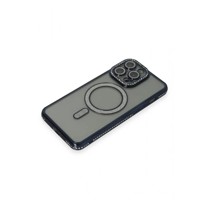 Durukar®  iPhone 15 Pro Max Kılıf Joke Simli Magneticsafe Kılıf - Lacivert