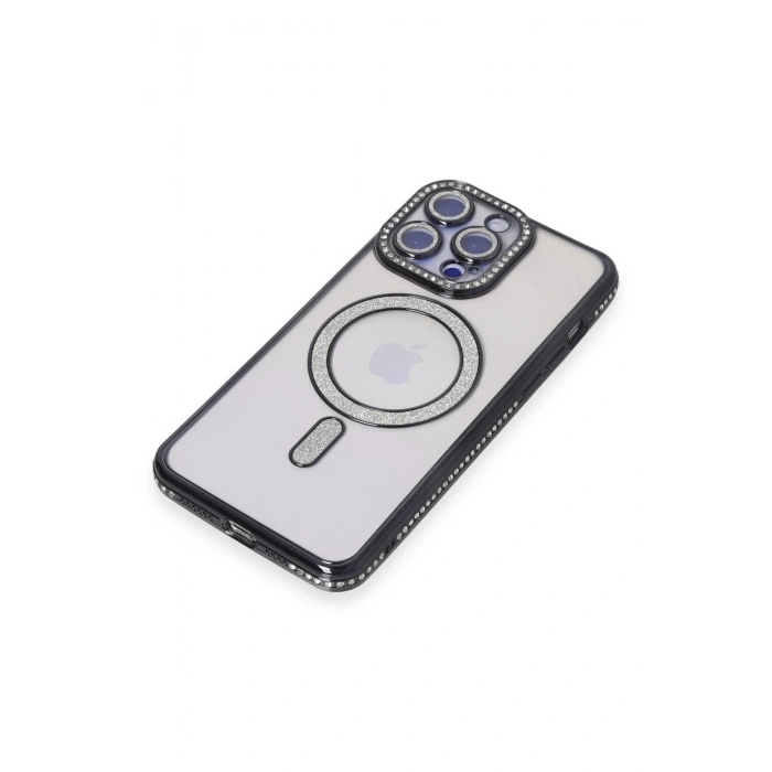 Durukar®  iPhone 15 Pro Max Kılıf Joke Simli Magneticsafe Kılıf - Siyah