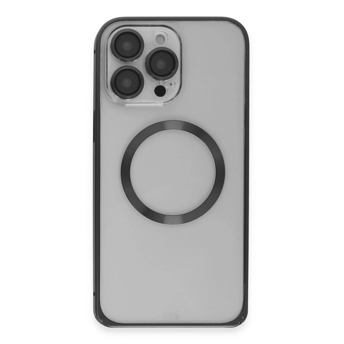 Durukar®  iPhone 15 Pro Max Kılıf Metal Bumper Magneticsafe Kapak - Siyah