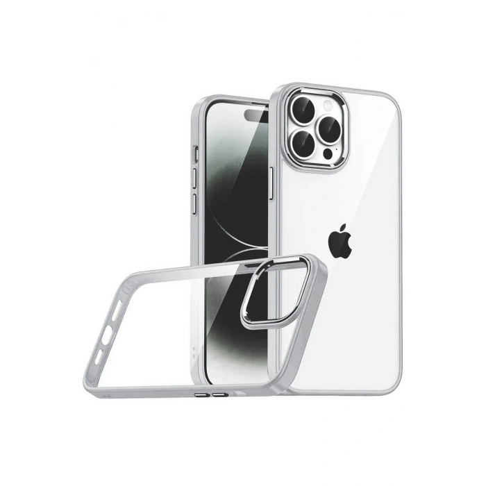 Durukar®   iPhone 15 Pro Max  Lensli Silikon - Gümüş