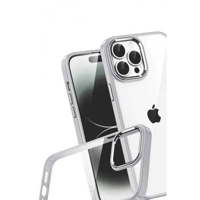 Durukar®   iPhone 15 Pro Max  Lensli Silikon - Gümüş