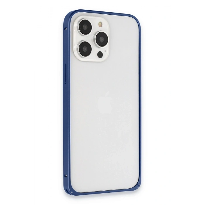 Durukar®  iPhone 15 Pro Max Metal Bumper Mat Kapak - Lacivert
