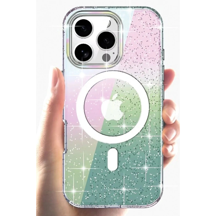Durukar®  iPhone 15 Pro Max Rasasi Simli Magsafe Kapak - Şeffaf