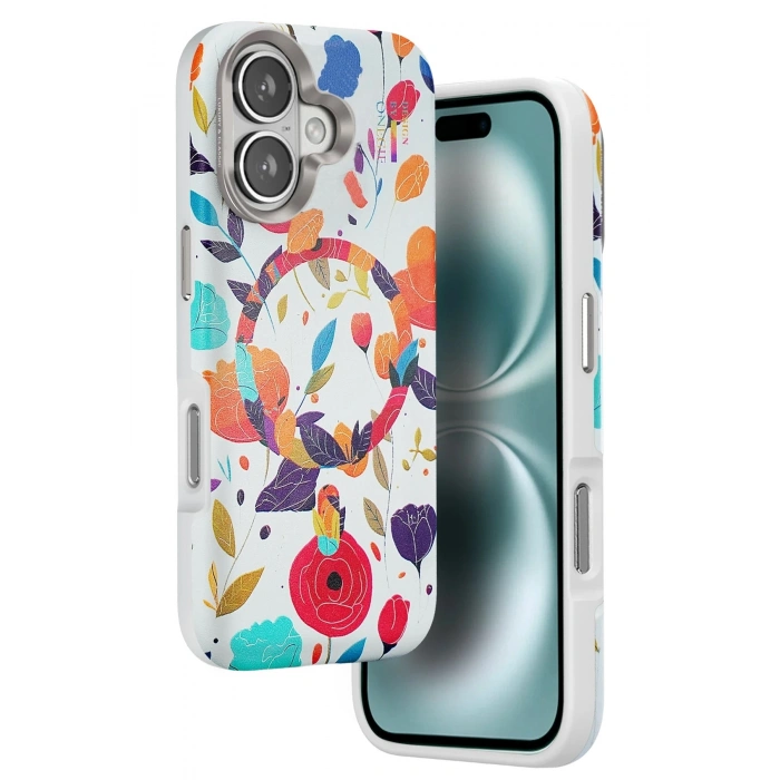 Durukar®  iPhone 16 Flower Series Magsafe Kapak - Beyaz