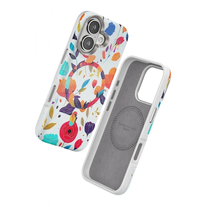Durukar®  iPhone 16 Flower Series Magsafe Kapak - Beyaz