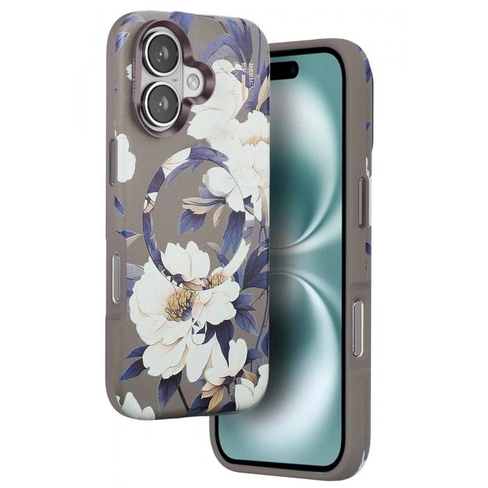 Durukar®  iPhone 16 Flower Series Magsafe Kapak - Gri