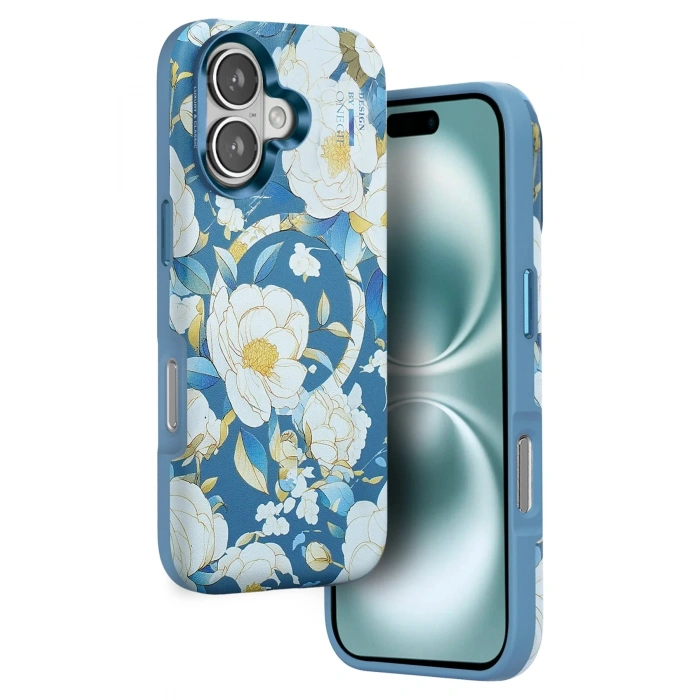 Durukar®  iPhone 16 Flower Series Magsafe Kapak - Mavi