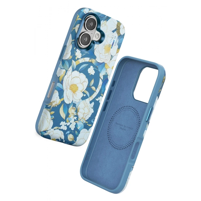 Durukar®  iPhone 16 Flower Series Magsafe Kapak - Mavi