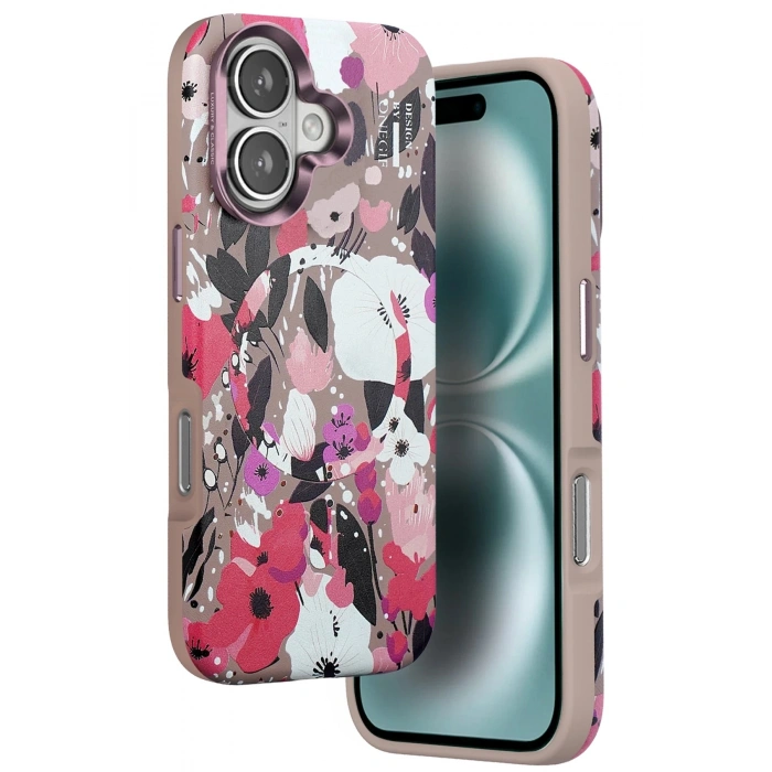 Durukar®  iPhone 16 Flower Series Magsafe Kapak - Pembe