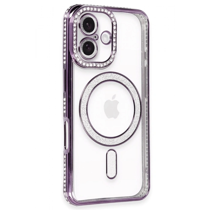 Durukar®  iPhone 16 Kılıf Joke Simli Magneticsafe Kılıf - Derin Mor