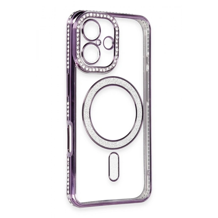 Durukar®  iPhone 16 Kılıf Joke Simli Magneticsafe Kılıf - Derin Mor