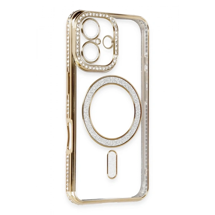 Durukar®  iPhone 16 Kılıf Joke Simli Magneticsafe Kılıf - Gold