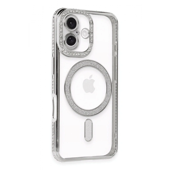 Durukar®  iPhone 16 Kılıf Joke Simli Magneticsafe Kılıf - Gümüş
