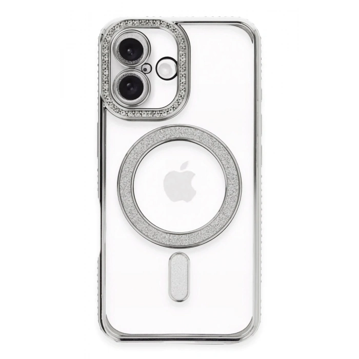 Durukar®  iPhone 16 Kılıf Joke Simli Magneticsafe Kılıf - Gümüş