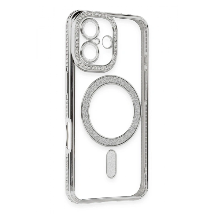 Durukar®  iPhone 16 Kılıf Joke Simli Magneticsafe Kılıf - Gümüş